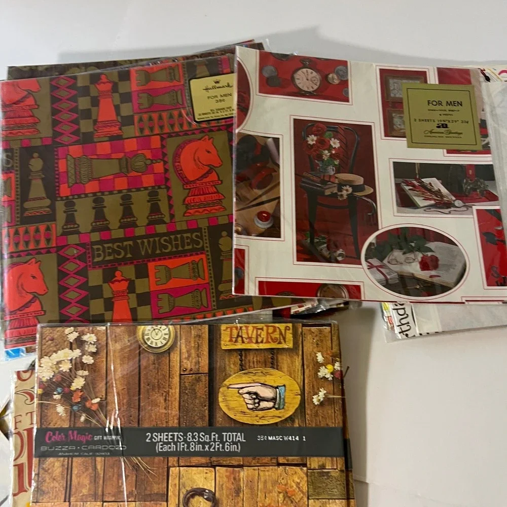 40 + NIP Vintage Wrapping Paper Sheets Mens Friends Golf etc Multi Brands